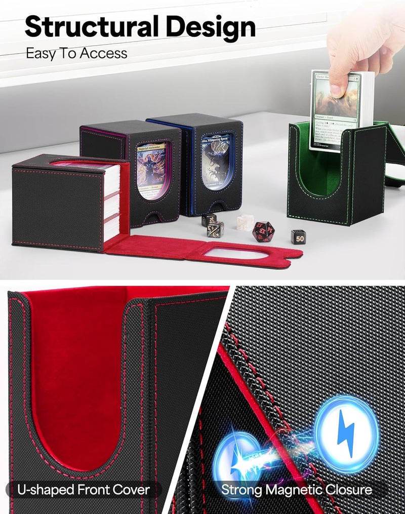 banloga 4 Pack Card Deck Box for MTG Commander, Card Case Holds 100+ Double-Sleeved Cards, Magic Card Box Fits for TCG/PTCG/CCG Card with 8 Dividers (4 Colors) - Image 4